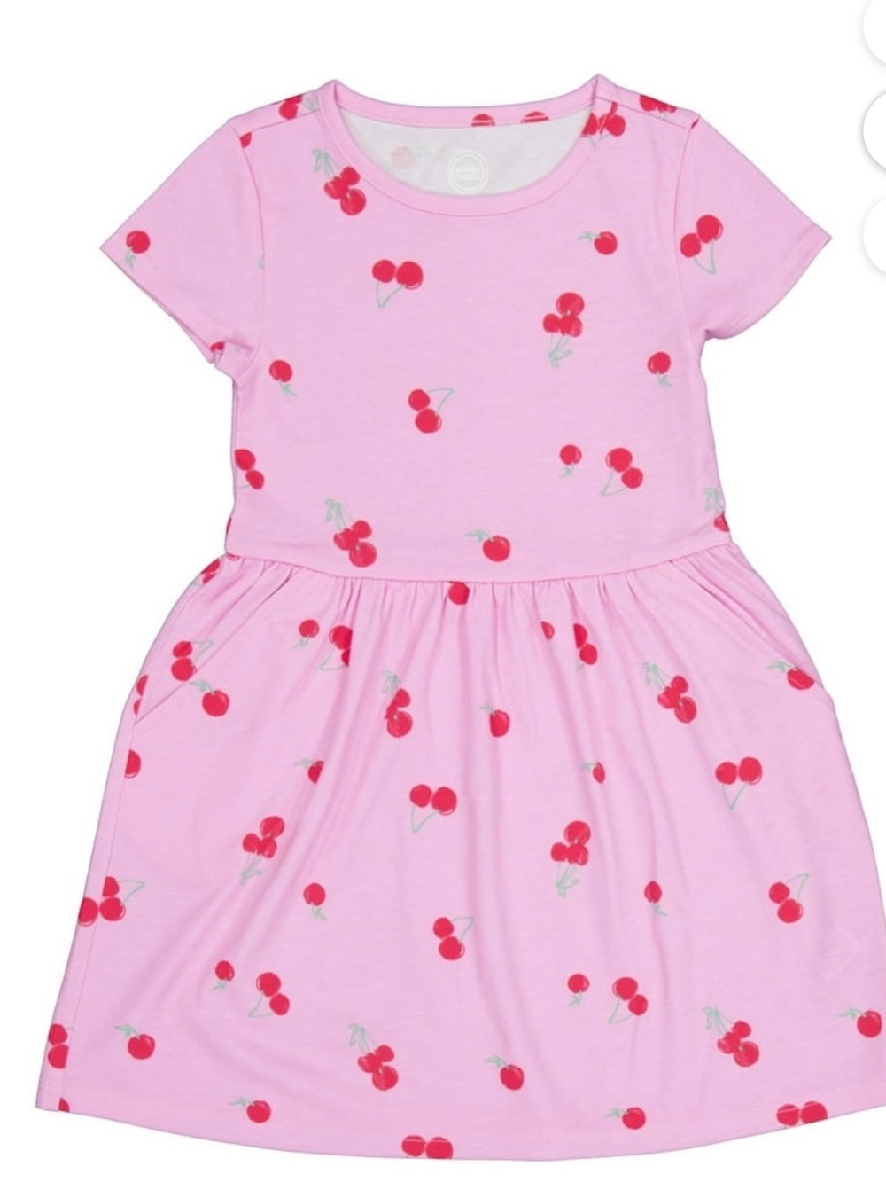 Wonder‎ Nation Cherry Print Dress Girls Medium 8 Pink Short Sleeve Pockets NWT